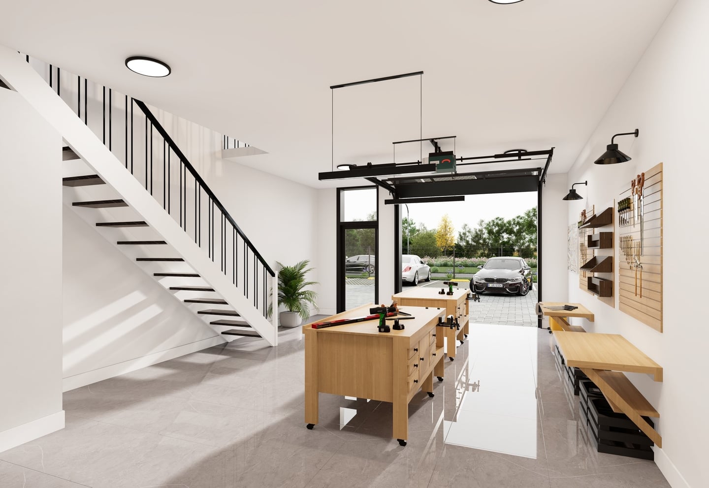 Flex-Square Kerkrade — interieur van een unit met open overheaddeur en verdieping